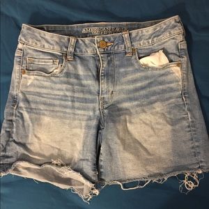 AEO cutoff denim midi shorts